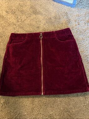 Mudd Burgundy Corduroy Front-Zip Mini Skirt